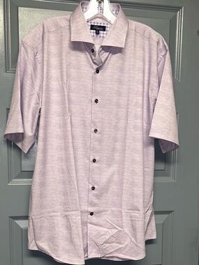LUGANO Switzerland men’s poly blend button up short sleeve shirt. NWOT. Size XL